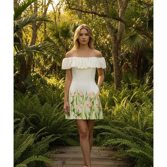 Dresses & Skirts - $495 Nicholas The Label Uma Ruffed Off The Shoulder Mini Floral Dress Size 2